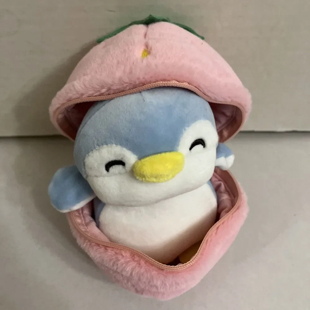 Miniso Fruit Series Blue Penguin In Strawberry Plush Stuffed Animal Toy 6 Inches